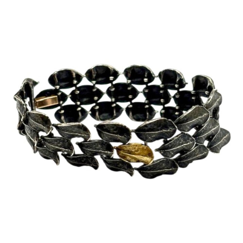 John Iversen "Fall River" Bracelet Oxidized Sterling Silver and 18K Gold Leaves